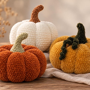 Crochet Pumpkin Pattern PDF, Chunky Plush Amigurumi Pumpkins, Halloween Fall Decor, Thanksgiving Centerpiece, Autumn Decor, Instant Download