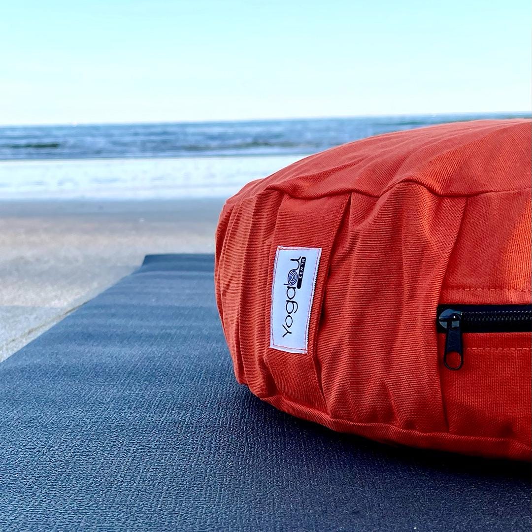 Orange Yoga Bolster Cushion - 65cm Diameter, Buckwheat Filled, Removable Washable Cover