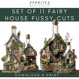 11 graziose casette delle fate in bottiglie adesivi fussy cuts
