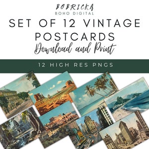 Conjunto de 12 cartões postais digitais de alta resolução em estilo vintage - ideais para papel de parede ou outros projetos de scrapbooking e artesanato.