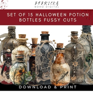 Découpes fines / Stickers Bouteilles d'Halloween effrayantes pour potions de sorts - apothicairerie de sorcières