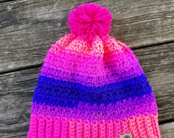 Girl Women pink blue purple bright hat 8 to Teen/ Pink Rainbow Hat, simple winter hat/ Sparkle hat/ Princess hat/unicorn Color Hat