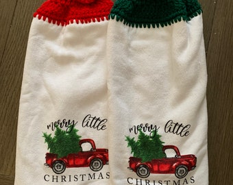 Christmas Holiday hanging Kitchen Towel Merry Little Christmas Red Truck home decor