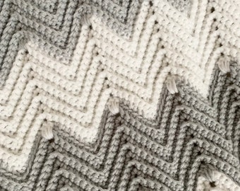 Chevron Light Gray and white zig zag blanket throw