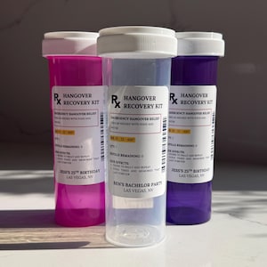 Custom Hangover Kit, Hangover Recovery Kit, Bachelorette Survival Kit, Pink Pill Bottle Favor, Morning After Emergency Kit, Party Favor