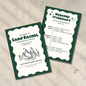 Camp Bachelorette Custom Invitation, Camp Bach Itinerary Template, Outdoor Adventure Weekend, Camp Bachelorette Decor, Camping Bach Party
