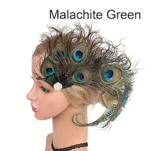 Peacock Feather Fascinator,Feather Headband， Headpiece for Brides, 1920s Flapper Headpiece Headband, Racing Day derby hat