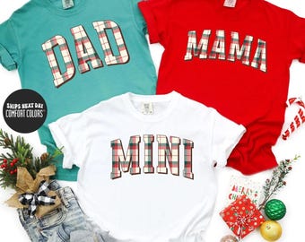 Matching Family  Comfort Colors® Shirts Christmas Holiday Family Shirts Mom Dad and Mini Christmas Plaid Family Xmas Family First Christmas
