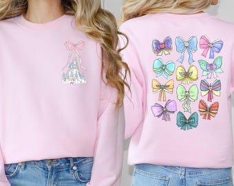 Disney Princess Coquette Shirt Princess Bow Sweatshirt Disney Coquette Shirt Two Sided Princess Shirt Girls Disney Castle Disney Trip Shirts