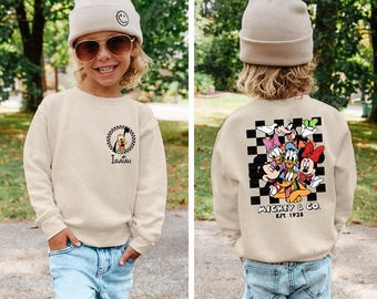 Custom Disney Shirt Checkered Mickey And Friends Kids T-Shirt Mickey Minnie Toddler Sweatshirt Family Disney Trip Tees Matching Shirts