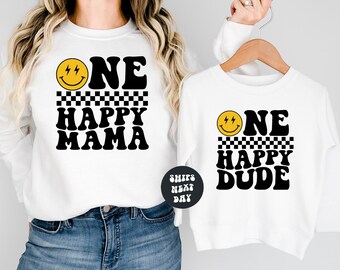 Custom Family Shirt Matching Family Tees One Happy Dude Matching Birthday Shirt One Happy Family Groovy Birthday Shirt Retro Happy Face Tee