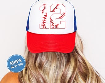 Custom Baseball Mom Number Hat Custom Number Trucker Hat Baseball Game Day Varsity Number Hat Baseball Mom Gift Personalized Baseball Mom