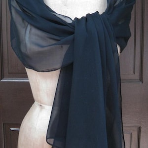 Navy Blue Sheer Chiffon Shawl Wrap Bolero with Rhinestones