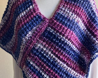 Patriotic Knit Poncho, Hand Knit, Made in USA