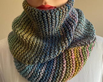 Multi Warm Color Infinity Scarf, Hand Knit, Made in USA