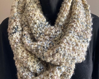 Warm Cream Infinity Scarf, Hand Knit, Made in USA