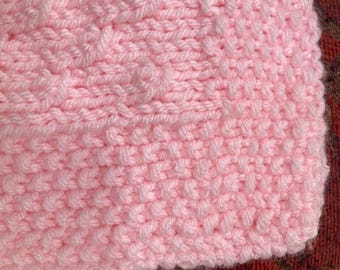 Hand Knit Baby Blanket, 26" x 29", Made with Love in the USA