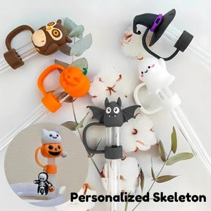 Halloween Silicone Straw Toppers: Witch, Ghost, Bat, Pumpkin - Fits 10mm Straws