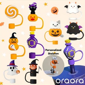 Halloween Silicone Straw Topper, Ghost Pumpkin Cat, 10mm Straw Cover