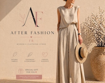 Marineblauwe linnen tweedelige set, outfit wijde broek, mouwloze zomercollectie