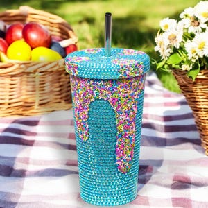 Glittering Rhinestone Insulated Tumbler Cup, Confetti Tumbler, Bling Cup, Custom Blink Tumbler, Rhinestone Cup with Straw, Gift for Daughter