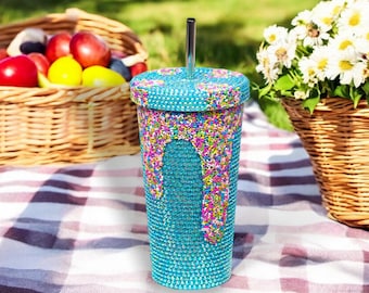 Glittering Rhinestone Insulated Tumbler Cup, Confetti Tumbler, Bling Cup, Custom Blink Tumbler, Rhinestone Cup with Straw, Gift for Daughter