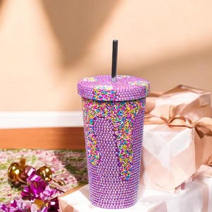 Rhinestone Tumbler, Glitter Tumbler Cup, Bling Tumbler, Bedazzled Tumbler, Bling Birthday Gifts for Her, Handmade gift, studded