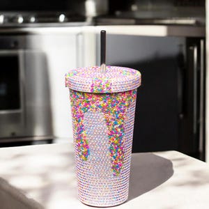 White Rhinestone Tumbler, Glitter Tumbler Cup, Bling Tumbler, Bedazzled Tumbler, Handmade gift, Bling Birthday Gifts for Daughter, Sister