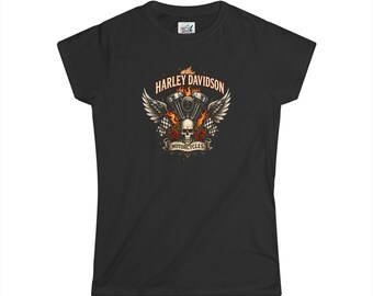 Motorcycle Skull Wings Woman's Tee | Motorcycle Emblem Shirt