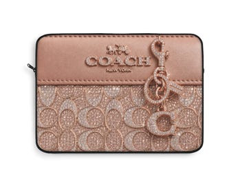 Realistic Looking Rose Gold Signature Pattern Print, Laptop Sleeve | Coach Inspired Monogram