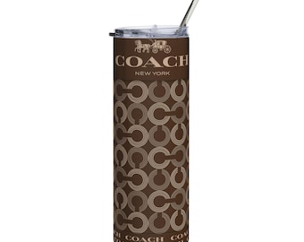 Realistic Looking C Monogram Pattern Print,  Stainless Steel Tumbler, 20oz | Brown  Travel Cup
