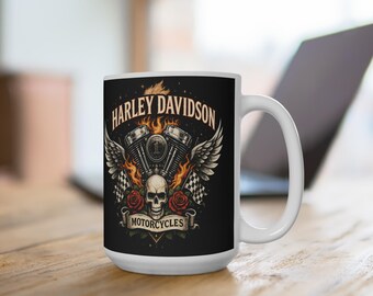 Motorcycle Skull Engine Mug | Motorcycle Wings, Roses, Flames