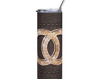 Realistic Looking Gold Double Circle Print Stainless Steel Tumbler | 20oz Croc Leather Pattern