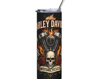 Flaming Skull Motorcycles Tumbler | 20oz Stainless Steel Travel Tumbler