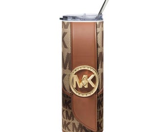Realistic Looking MK Monogram Leather Strap Print, Tumbler, 20oz Stainless Steel