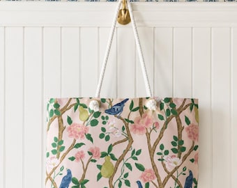 Pink Chinoiserie Floral Weekender Bag | Pink Cottage Beach Bag