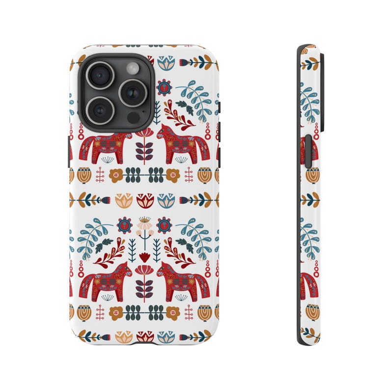 Dala Horse Phone Case: Swedish Floral Tough Protective Cover image 7