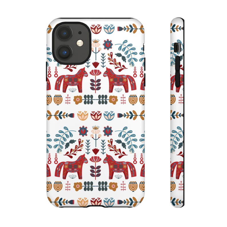 Dala Horse Phone Case: Swedish Floral Tough Protective Cover image 6
