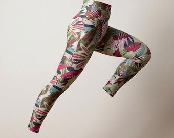 Tropical Leaf Pattern High Waisted Leggings | Botanical All-Over Print