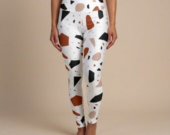 Terrazzo Pattern Leggings High Waisted Yoga Leggings | Abstract Speckled Print