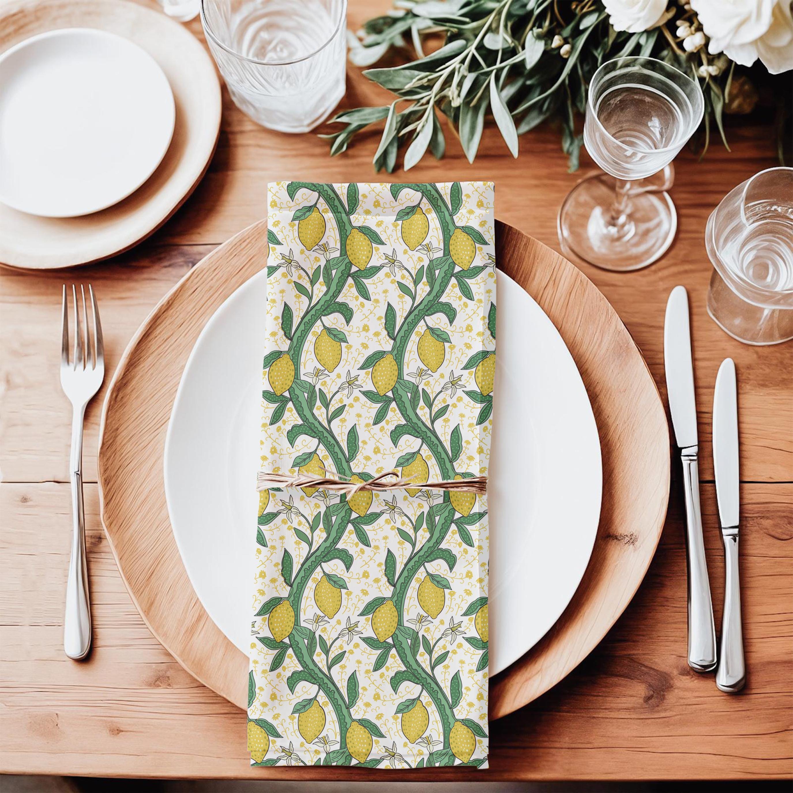 Lemon Vines Tablecloth & Napkin Set: Cottage Core Kitchen Decor