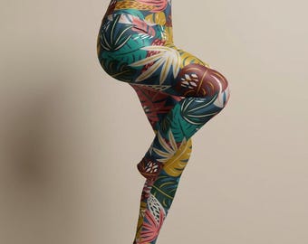 Tropical Monstera Leaves Leggings | High Waisted Yoga Leggings