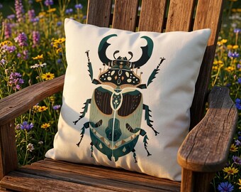 Botanical Insect Outdoor Pillow |   Whimsical Bugs Botanical Decor