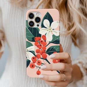 Birth Flower Phone Case December Birth Flower Holly Protective Case Floral iPhone Gift Floral Phone Cover iPhone 16 15 14 13 12 11 10