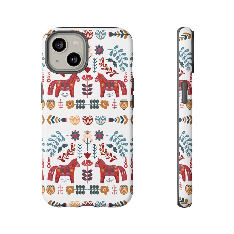 Dala Horse Phone Case: Swedish Floral Tough Protective Cover image 5