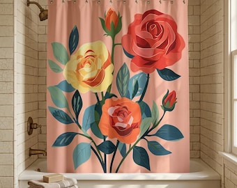 Painterly Rose Shower Curtain | Vintage Floral Bathroom Decor | June Birth Flower