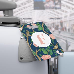 Chinoiserie Luggage Tag Pink Floral Chintz Identification Tag for Loss Prevention Travel Accessories Baggage Labels Suitcase ID Holder