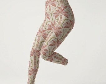 Tropical Palm Leggings Vintage Pattern workout Pants | High Waisted Yoga Leggings