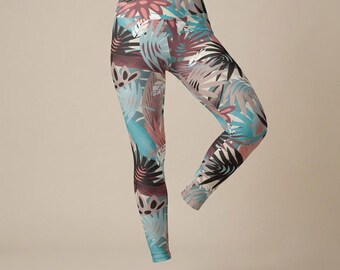 Tropical Palm Leaf Leggings | High Waisted Yoga Leggings