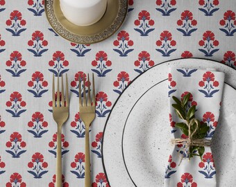 Cotton Floral Tablecloth | Red White Blue Table Decor